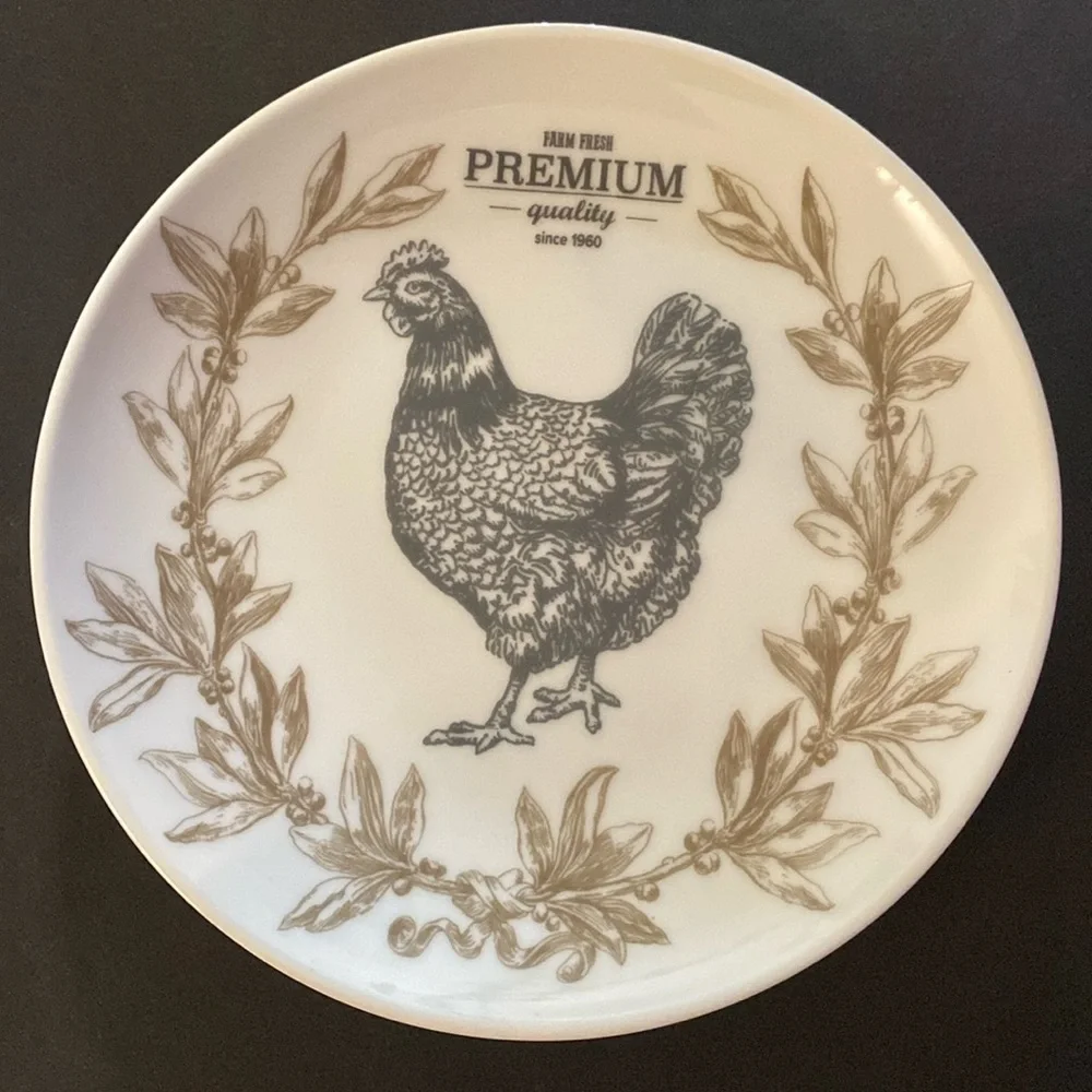 Farmhouse Chicken Decorative Dinner Plate - White and Brown